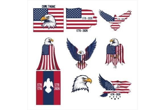 American Eagle Patriotic Stickers Bundle: A Vibrant Graphic Design Asset for Branding