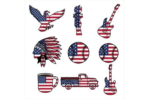 American Symbols and Objects of USA Illustrations for Content Publishing
