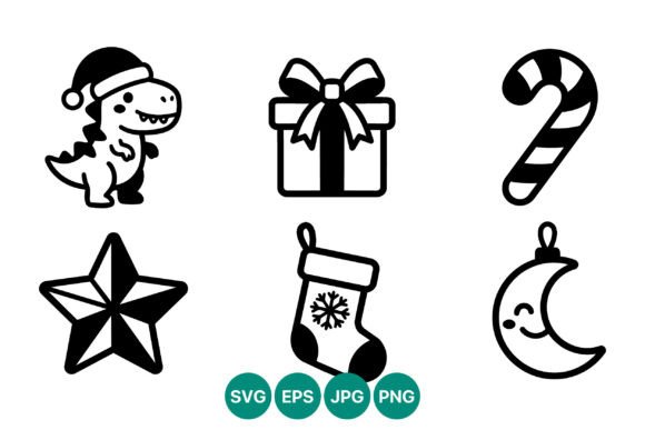 Black and White Holiday Dino Illustrations for Modern Branding