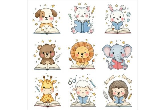 Cute Animals Reading Books in Classroom: A Versatile Illustration for Designers