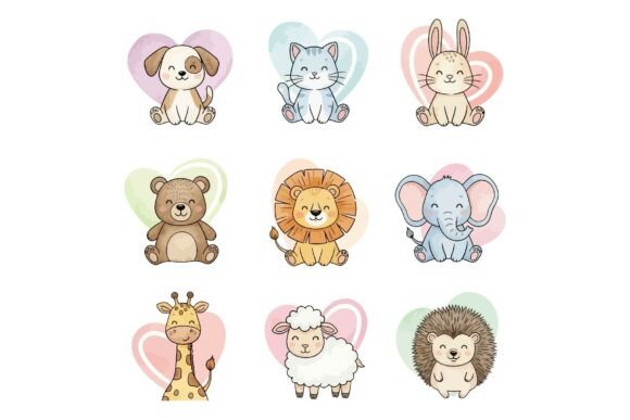 Cute Baby Animals with Hearts: A Versatile Illustration for Local Business Branding