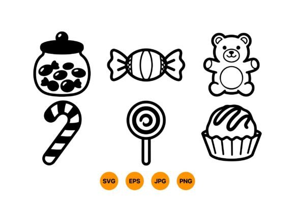 Cute Candy Clipart Icons: A Playful Graphic Design Asset for Creative Marketplaces