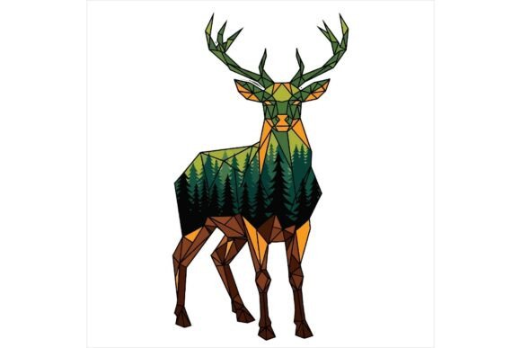 Deer with Forest Trees on Body Standing: A Versatile Illustration for Modern Branding