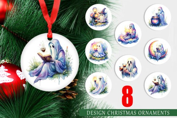 Digital Watercolor Coffee Ghost Ornament: A Versatile Illustration for Creative Content