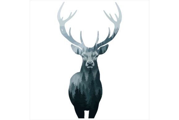 Double Exposer Wild Deer Illustration: A Versatile Graphic for Handmade Creations