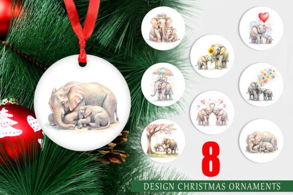 Elephant Mother Baby Digital Ornament for Brand Illustrations