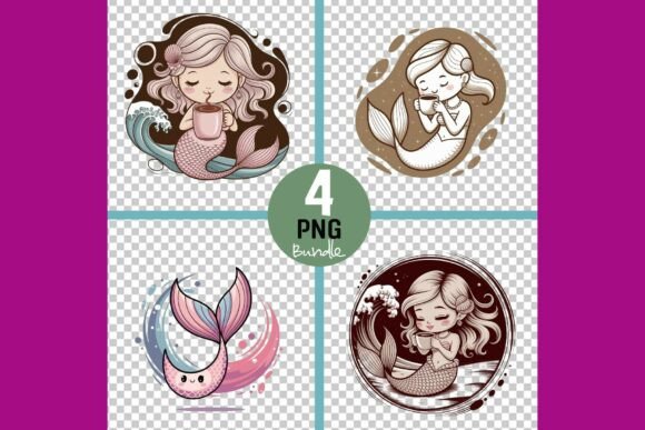 Mermaid Graphics Four PNG Bundle: A Fresh Illustrations Boost for Content Creators