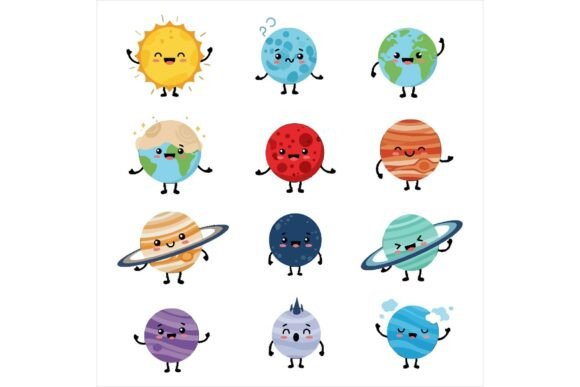 Planets and Sun Cartoon Characters: A Versatile Graphic Design Asset for Crafters
