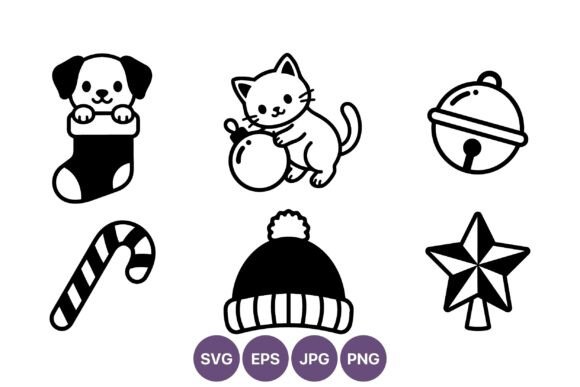 Puppy in Stocking and Cat Ornament: A Versatile Illustration for Content Creators