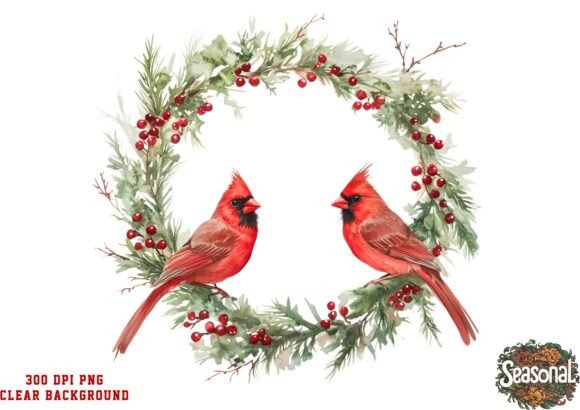 Red Cardinal Holiday Wreath PNG: A Festive Graphic Design Asset for Handmade Creators