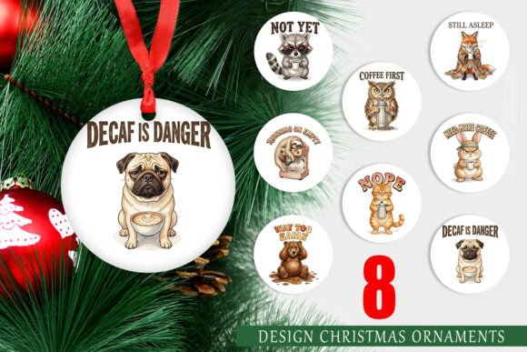 Retro Grumpy Animal Coffee Ornament Illustrations
