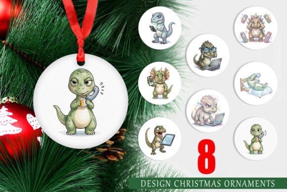 Sarcastic Tech Fatigue Dinosaur Ornament: A Unique Illustration for Digital Sellers