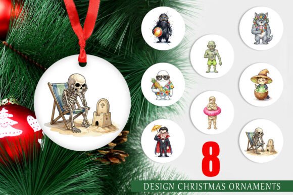 Summerween Tropical Ghouls Ornament PNG: A Festive Illustration for Creative Crafters