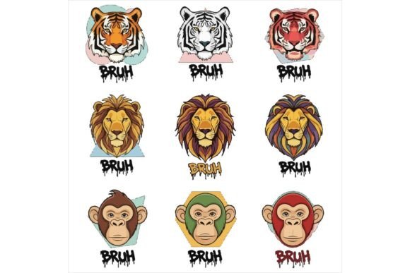 Vibrant Animal Faces with Graffiti Text: A Bold Graphic Design Asset for Crafters