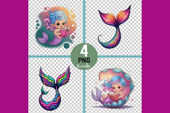 Vibrant Mermaid Tail Characters Bundle: A Bold Illustration for Creative Content
