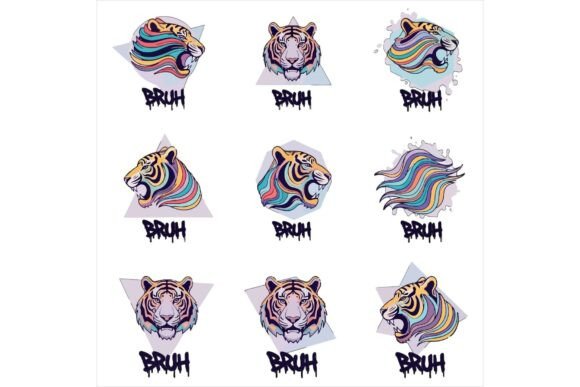 Vibrant Stylized Tiger Heads: A Bold Illustration for Crafters
