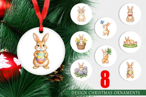 Watercolor Easter Bunny Ornament PNG for Handmade Projects