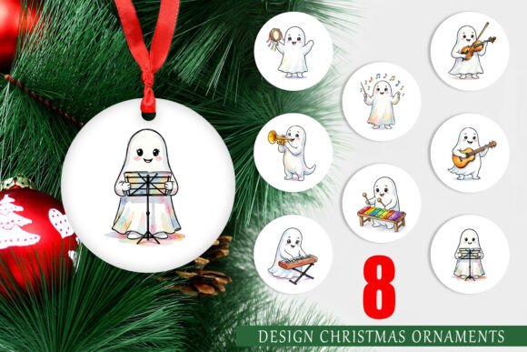 Watercolor Musical Ghost Ornament for Embroidery Projects