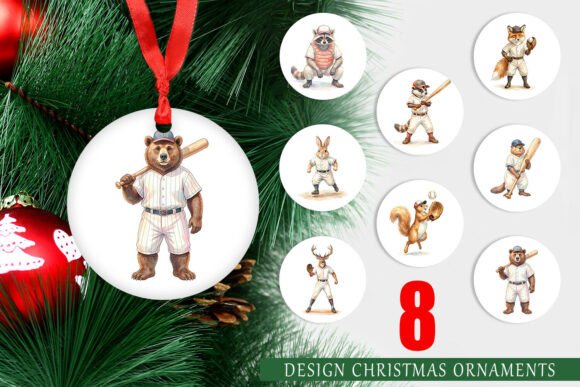 Watercolor Woodland Baseball Ornament for Local Business Branding