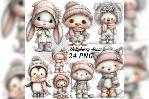 Whimsical Hollyberry Snow Clipart for Festive Branding