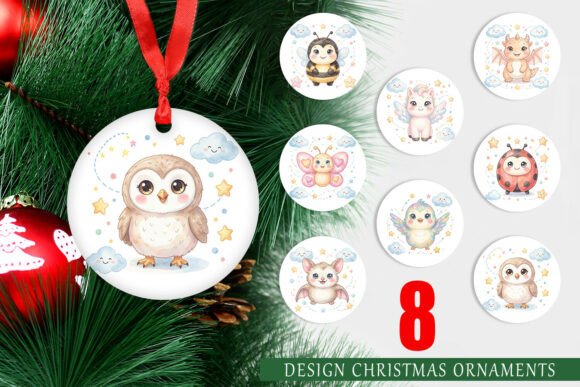 Winged Baby Animal Watercolor Ornament for Illustrations