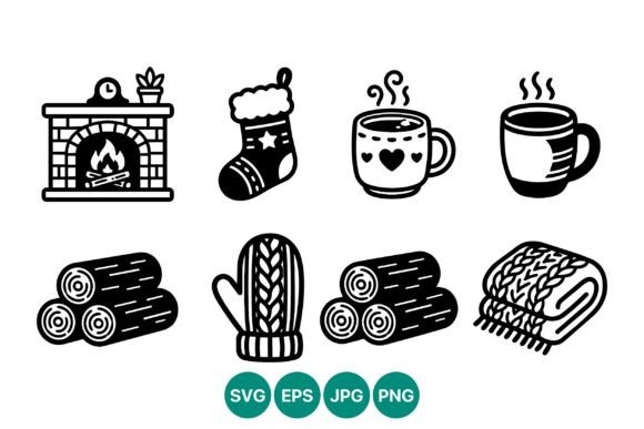 Winter Cozy Fireplace Coffee Icons for Handmade Projects