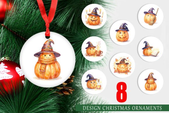Witch Hat Pumpkin Watercolor Ornament: A Versatile Illustration for Digital Sellers